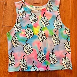 Milk kawaii Print Crop Tank - Pastel Tie-Dye Colors